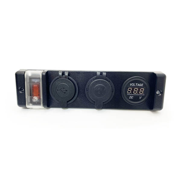 Tableau 12V PANEL SOLAIRE (Inter + voltmètre + USB simple + allume-cigare)